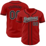 Maglia da baseball personalizzata a righe nere e bianche autentiche nere e rosse Maglia da baseball personalizzata a righe nere e bianche autentiche nere e rosse