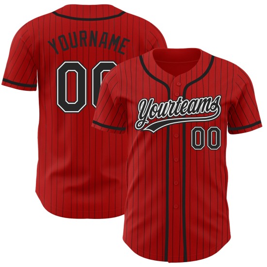 Maglia da baseball personalizzata a righe nere e bianche autentiche nere e rosse Maglia da baseball personalizzata a righe nere e bianche autentiche nere e rosse