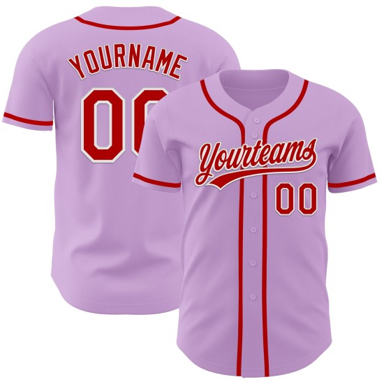 Maglia da baseball viola autentica personalizzata rosso chiaro-bianca Maglia da baseball viola autentica personalizzata rosso chiaro-bianca