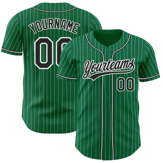 Maglia da baseball personalizzata Green Kelly, bianca, autentica, a righe nere Maglia da baseball personalizzata Green Kelly, bianca, autentica, a righe nere