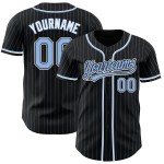 Maglia da baseball autentica Blue Light a righe blu-bianche personalizzata nera Maglia da baseball autentica Blue Light a righe blu-bianche personalizzata nera