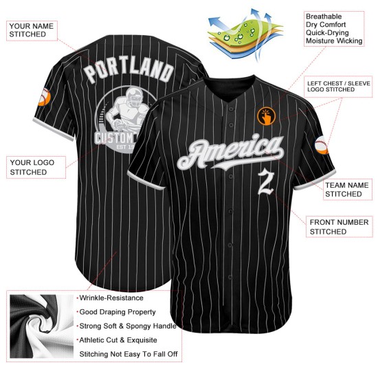 Maglia da baseball autentica bianca grigia personalizzata con righe nere Maglia da baseball autentica bianca grigia personalizzata con righe nere
