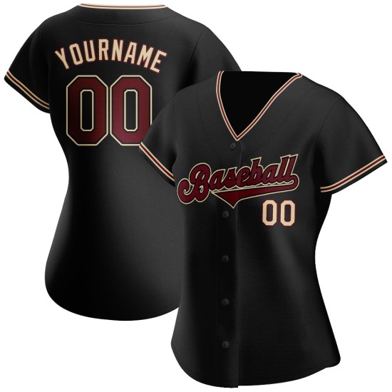 Maglia da baseball autentica nera personalizzata Crimson-City Cream Maglia da baseball autentica nera personalizzata Crimson-City Cream