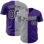 Maglia da baseball a righe viola grigia e nera personalizzata, autentica Maglia da baseball a righe viola grigia e nera personalizzata, autentica