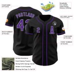 Maglia da baseball autentica nera viola-grigia personalizzata Maglia da baseball autentica nera viola-grigia personalizzata
