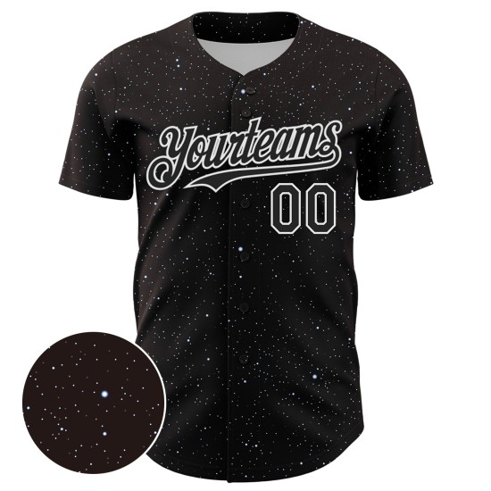 Maglia da baseball bianca e nera con design personalizzato Sky Starry, motivo 3D autentico Maglia da baseball bianca e nera con design personalizzato Sky Starry, motivo 3D autentico