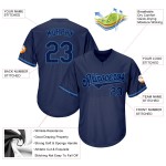 Maglia retrò autentica da baseball, blu navy, blu navy-cipria, a coste, personalizzata Maglia retrò autentica da baseball, blu navy, blu navy-cipria, a coste, personalizzata