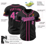 Maglia da baseball personalizzata autentica nera blu con strisce bianche e rosa chiaro Maglia da baseball personalizzata autentica nera blu con strisce bianche e rosa chiaro