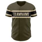 Maglia autentica da baseball personalizzata, colore mimetico nero-crema, colore Salute Olive Maglia autentica da baseball personalizzata, colore mimetico nero-crema, colore Salute Olive