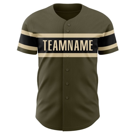 Maglia autentica da baseball personalizzata, colore mimetico nero-crema, colore Salute Olive Maglia autentica da baseball personalizzata, colore mimetico nero-crema, colore Salute Olive
