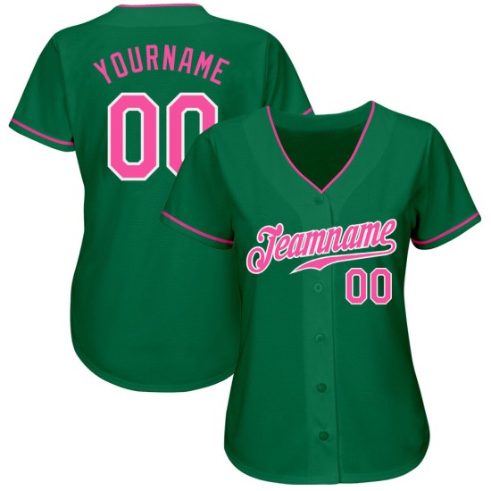 Maglia da baseball autentica verde personalizzata Kelly rosa-bianca Maglia da baseball autentica verde personalizzata Kelly rosa-bianca