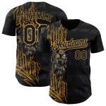 Maglia da baseball con motivo nero, design 3D autentico, personalizzata, leone dorato, vecchio Maglia da baseball con motivo nero, design 3D autentico, personalizzata, leone dorato, vecchio