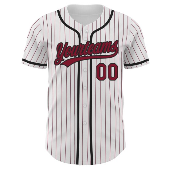 Maglia da baseball personalizzata Crimson-Nero Crimson White Pinstripe Autentica Maglia da baseball personalizzata Crimson-Nero Crimson White Pinstripe Autentica