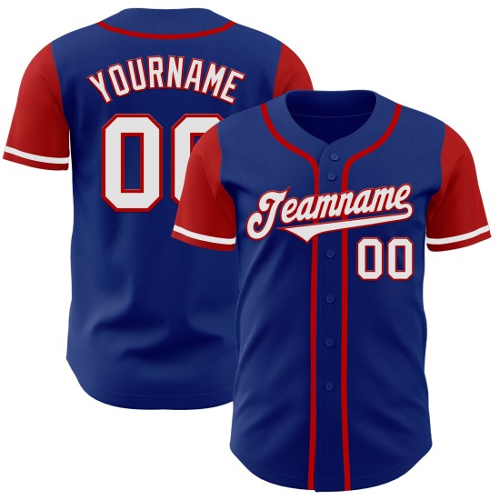 Maglia da baseball personalizzata Royal, due colori, bianco e rosso, autentica Maglia da baseball personalizzata Royal, due colori, bianco e rosso, autentica