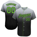 Maglia da baseball personalizzata, autentica, verde-nera, sfumata al neon, grigio Maglia da baseball personalizzata, autentica, verde-nera, sfumata al neon, grigio