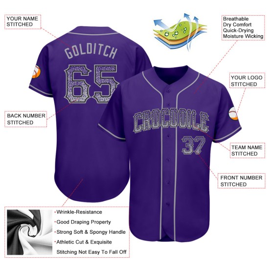 Maglia da baseball autentica Drift grigio-nero viola moda personalizzata Maglia da baseball autentica Drift grigio-nero viola moda personalizzata