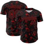 Maglia da baseball autentica, personalizzata, rossa e nera, con impronta di mano, design 3D, Bloody Rave Maglia da baseball autentica, personalizzata, rossa e nera, con impronta di mano, design 3D, Bloody Rave