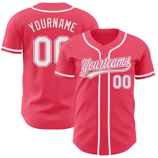 Maglia da baseball personalizzata bianca autentica rosa neon Maglia da baseball personalizzata bianca autentica rosa neon