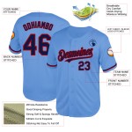 Maglia da baseball blu navy e rossa, maglia retrò leggera personalizzata e autentica Maglia da baseball blu navy e rossa, maglia retrò leggera personalizzata e autentica