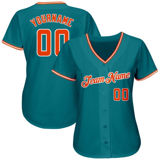Maglia da baseball arancione-bianca personalizzata, autentica, color verde acqua Maglia da baseball arancione-bianca personalizzata, autentica, color verde acqua