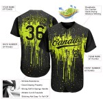 Maglia da baseball verde con motivo a schizzi neri personalizzati, autentica 3D, design neon Maglia da baseball verde con motivo a schizzi neri personalizzati, autentica 3D, design neon