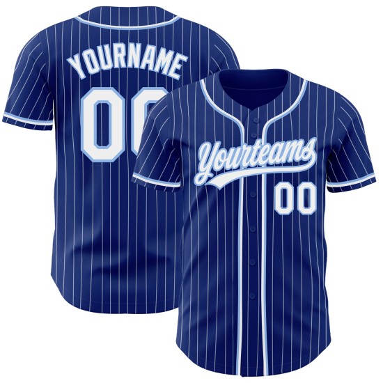 Maglia da baseball autentica Royal Pinstripe blu bianca bianca-chiara personalizzata Maglia da baseball autentica Royal Pinstripe blu bianca bianca-chiara personalizzata