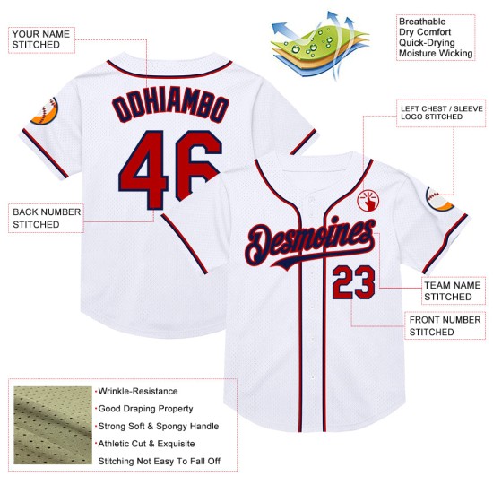 Maglia da baseball personalizzata bianca autentica retrò in maglia rossa e blu navy Maglia da baseball personalizzata bianca autentica retrò in maglia rossa e blu navy