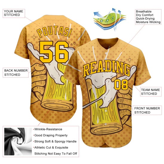 Maglia da baseball con motivo 3D "Bevi", design personalizzato autentico Maglia da baseball con motivo 3D "Bevi", design personalizzato autentico