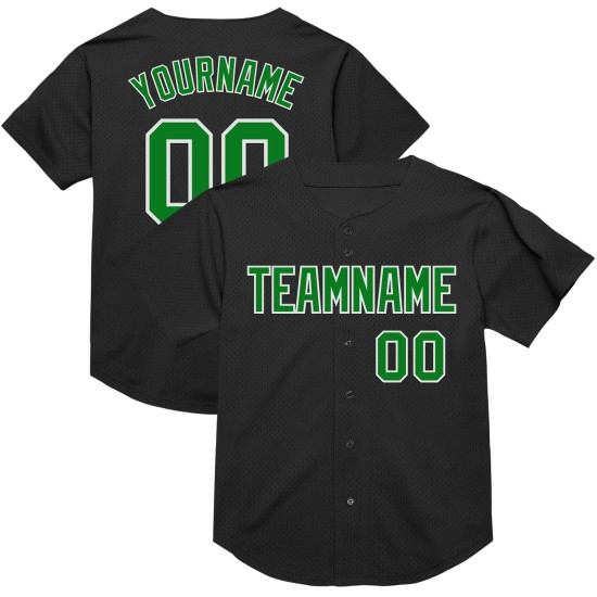 Maglia da baseball personalizzata Throwback, verde erba, bianca e nera, autentica Maglia da baseball personalizzata Throwback, verde erba, bianca e nera, autentica