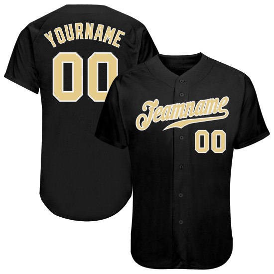 Maglia da baseball autentica nera Vegas personalizzata in oro e bianco Maglia da baseball autentica nera Vegas personalizzata in oro e bianco