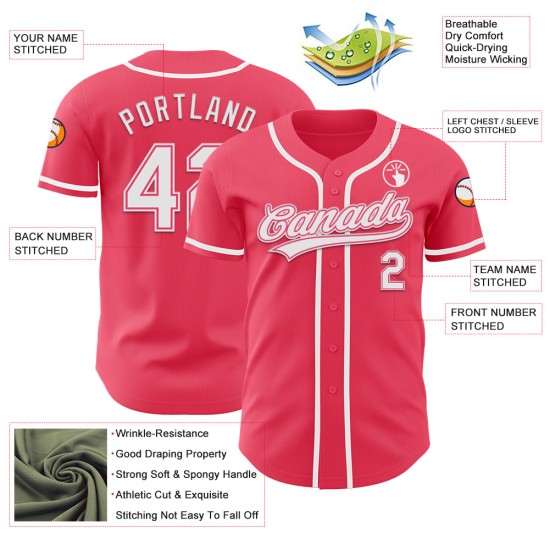 Maglia da baseball personalizzata bianca autentica rosa neon Maglia da baseball personalizzata bianca autentica rosa neon