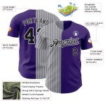 Maglia da baseball a righe viola grigia e nera personalizzata, autentica Maglia da baseball a righe viola grigia e nera personalizzata, autentica