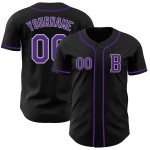 Maglia da baseball autentica nera viola-grigia personalizzata Maglia da baseball autentica nera viola-grigia personalizzata
