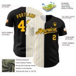 Maglia a righe bianche e oro autentica personalizzata da baseball nera alla moda Maglia a righe bianche e oro autentica personalizzata da baseball nera alla moda