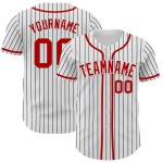 Maglia da baseball autentica nera, bianca, a righe rosse personalizzate Maglia da baseball autentica nera, bianca, a righe rosse personalizzate