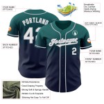 Maglia da baseball personalizzata autentica, blu navy-grigio, sfumata, verde acqua Maglia da baseball personalizzata autentica, blu navy-grigio, sfumata, verde acqua