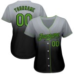 Maglia da baseball personalizzata, autentica, verde-nera, sfumata al neon, grigio Maglia da baseball personalizzata, autentica, verde-nera, sfumata al neon, grigio