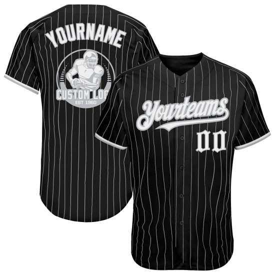 Maglia da baseball autentica bianca grigia personalizzata con righe nere Maglia da baseball autentica bianca grigia personalizzata con righe nere