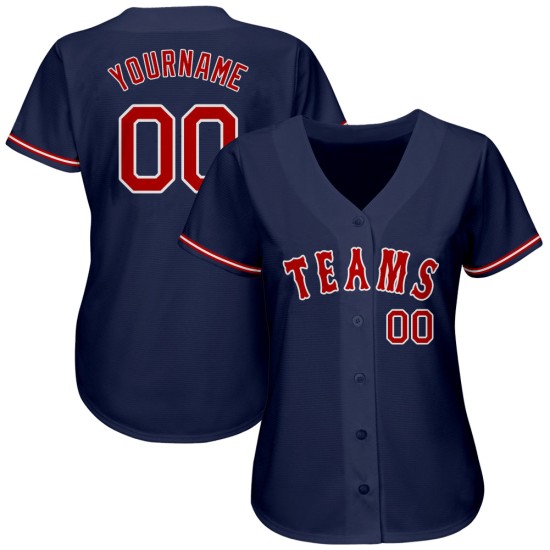 Maglia da baseball blu navy rossa e bianca personalizzata autentica Maglia da baseball blu navy rossa e bianca personalizzata autentica
