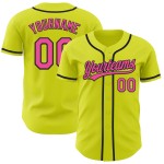 Maglia da baseball autentica rosa neon-nera gialla personalizzata Maglia da baseball autentica rosa neon-nera gialla personalizzata
