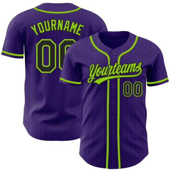 Maglia da baseball autentica, personalizzata, nera e viola, a righe verdi Maglia da baseball autentica, personalizzata, nera e viola, a righe verdi