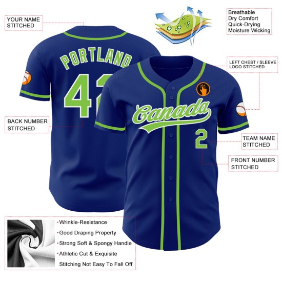 Maglia da baseball personalizzata Neon Autentica Verde Royal-Bianco Maglia da baseball personalizzata Neon Autentica Verde Royal-Bianco