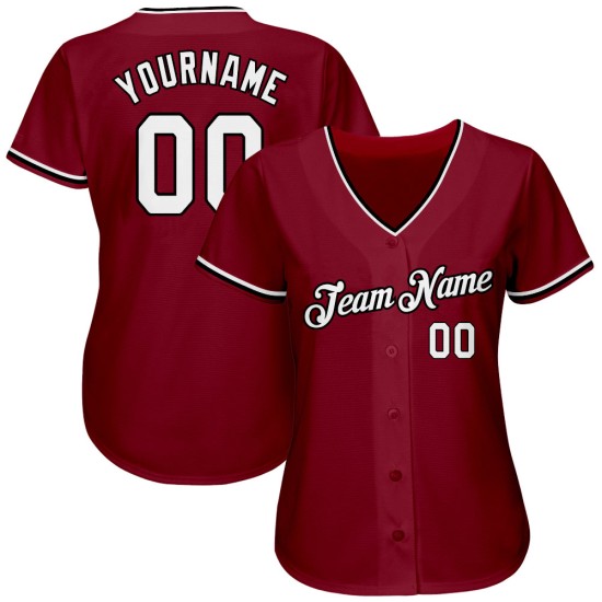 Maglia da baseball autentica bianca e nera personalizzata Crimson Maglia da baseball autentica bianca e nera personalizzata Crimson