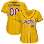 Maglia da baseball personalizzata autentica a righe viola-bianche e gialle Maglia da baseball personalizzata autentica a righe viola-bianche e gialle