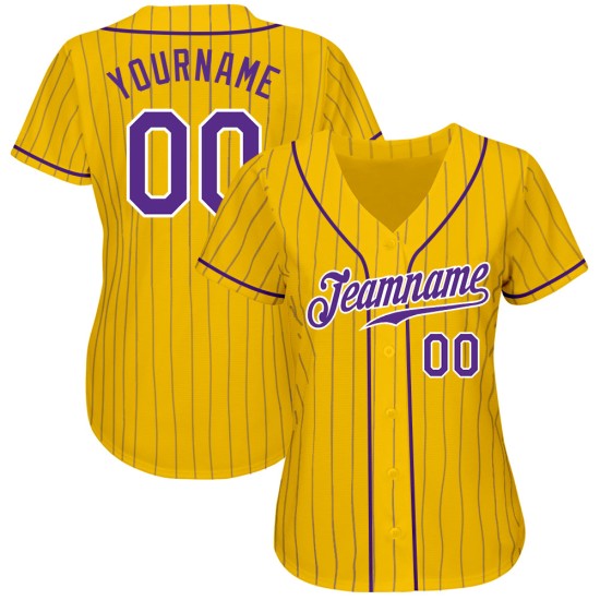 Maglia da baseball personalizzata autentica a righe viola-bianche e gialle Maglia da baseball personalizzata autentica a righe viola-bianche e gialle