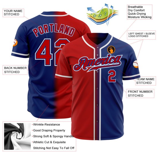 Maglia da baseball personalizzata, rossa e bianca, sfumata autentica, stile Royal Maglia da baseball personalizzata, rossa e bianca, sfumata autentica, stile Royal
