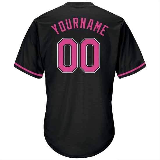 Maglietta da baseball rosa-bianca personalizzata autentica in maglia a coste nera retrò Maglietta da baseball rosa-bianca personalizzata autentica in maglia a coste nera retrò