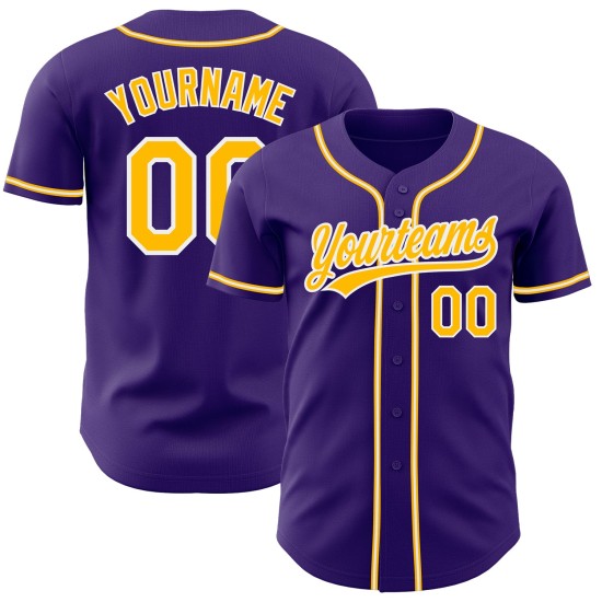 Maglia da baseball personalizzata viola autentica, oro e bianco Maglia da baseball personalizzata viola autentica, oro e bianco