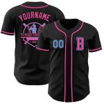 Maglia da baseball Sky personalizzata, autentica, blu-rosa e nera Maglia da baseball Sky personalizzata, autentica, blu-rosa e nera