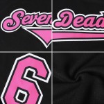 Maglietta da baseball rosa-bianca personalizzata autentica in maglia a coste nera retrò Maglietta da baseball rosa-bianca personalizzata autentica in maglia a coste nera retrò